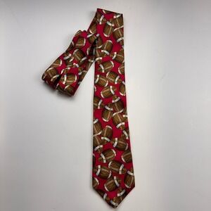 Talbots Kids Boys Red Football Print Silk Necktie Made in USA Sports Accessory